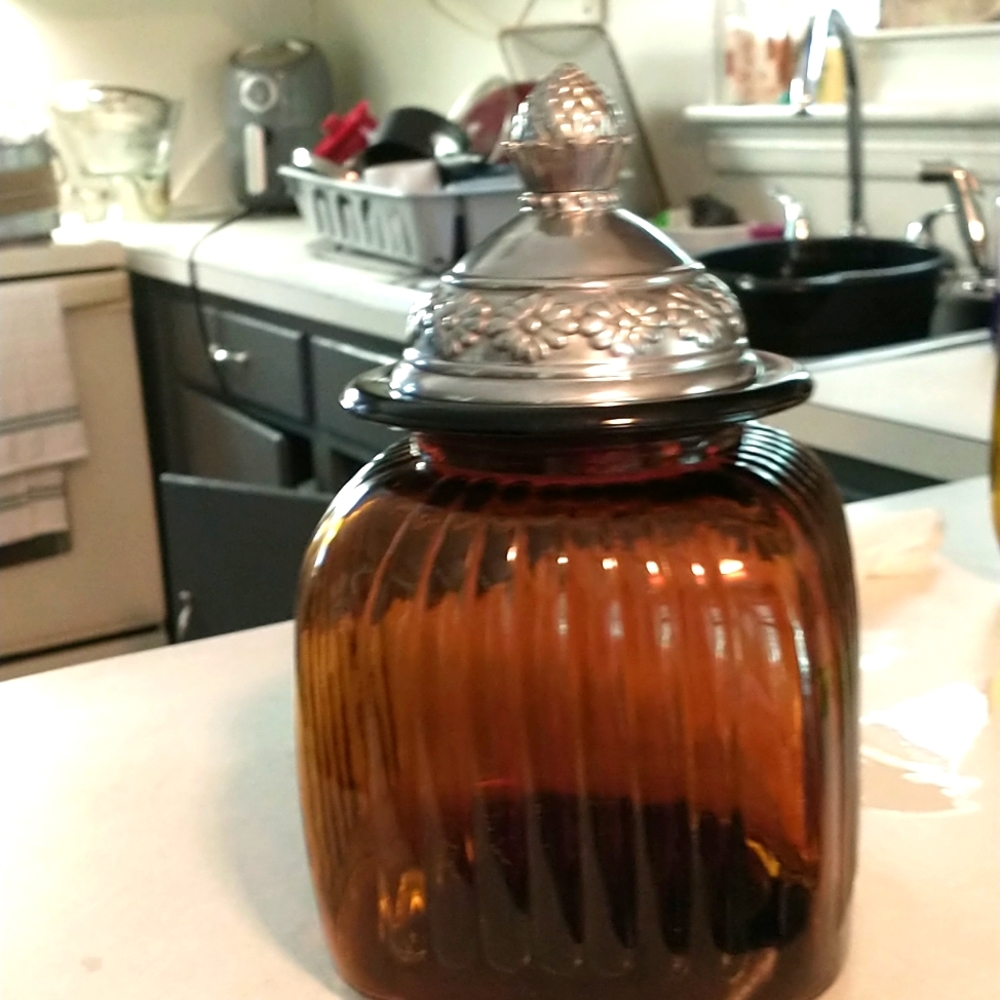 Heartland ribbed Brown glass canister vintage